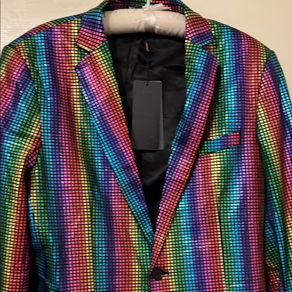 NWT multi colored Sport Coat with Metallic Shine Disco 70’s Small - Picture 6 of 8